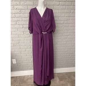 Flycurvy Women Purple Surplice Neckline Split Short Sleeve Gown Size 3XL NWT